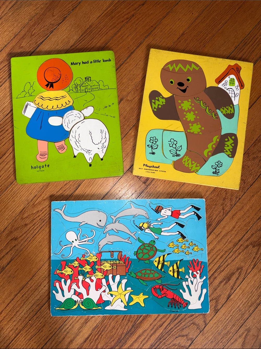 3 vintage wooden puzzles